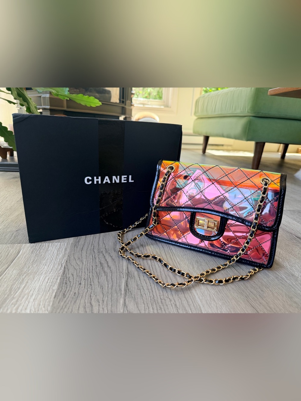 NEW in Box FULL SET Chanel Iridescent & Black Reissue Handbag w Gold Hardware